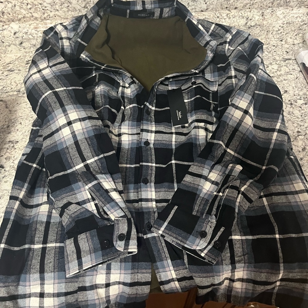 Plaid Sherpa lined fleece shirt jacket